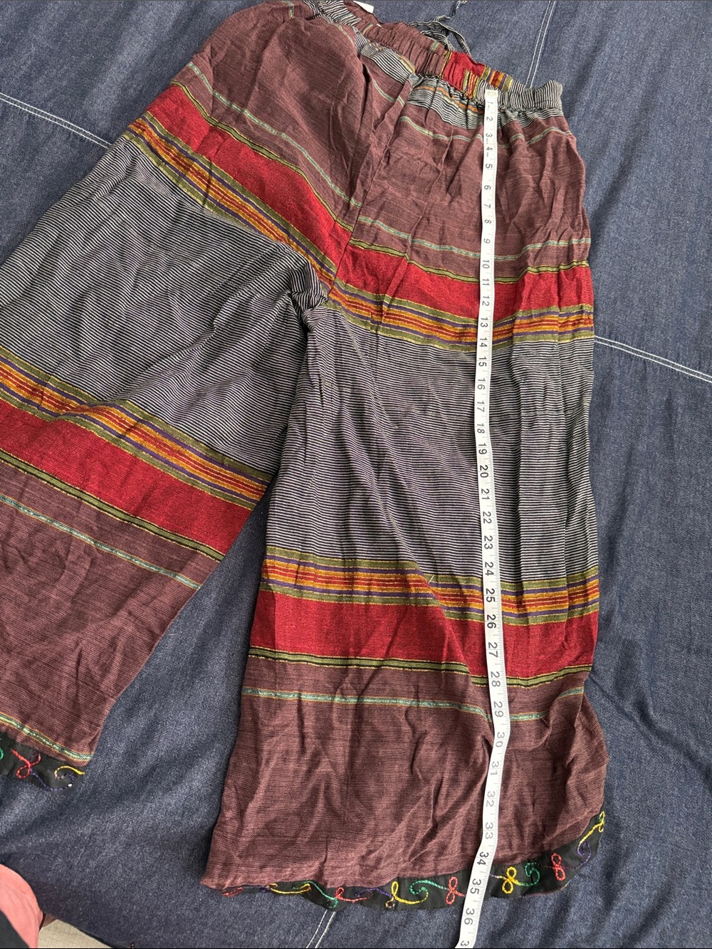 Bohemian Striped Wide-Leg Women’s Pants in Rust & Red - Picture 7 of 7